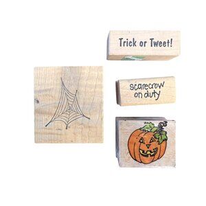 4 Vtg Misc Wood Mounted Rubber Stamps Halloween and Fall design